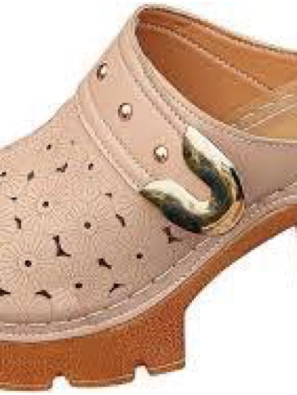 Women’s Taupe Slip-On Clog with Gold Accent